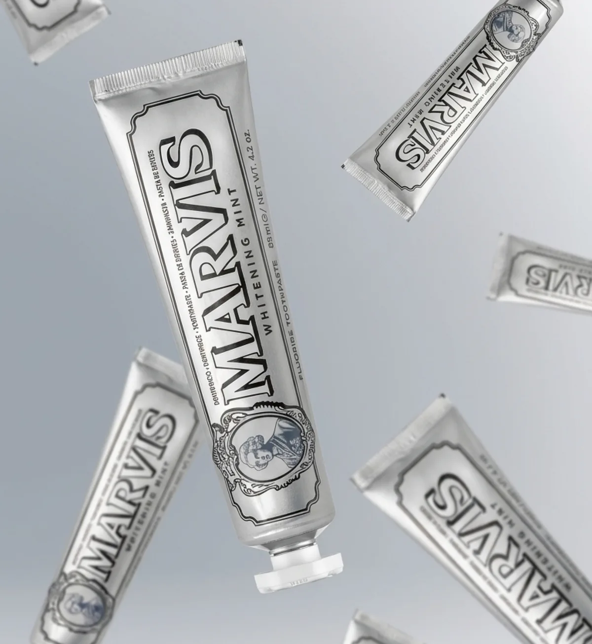 Marvis whitening mint toothpaste tubes